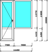 Балконный блок ПВХ 60 (малый) 1600х2000